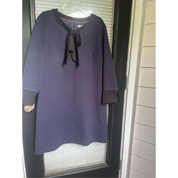 Boden Josie Ponte Bow tie Neck Sheath Dress Navy Blue Size US 16R Career - Picture 12 of 12